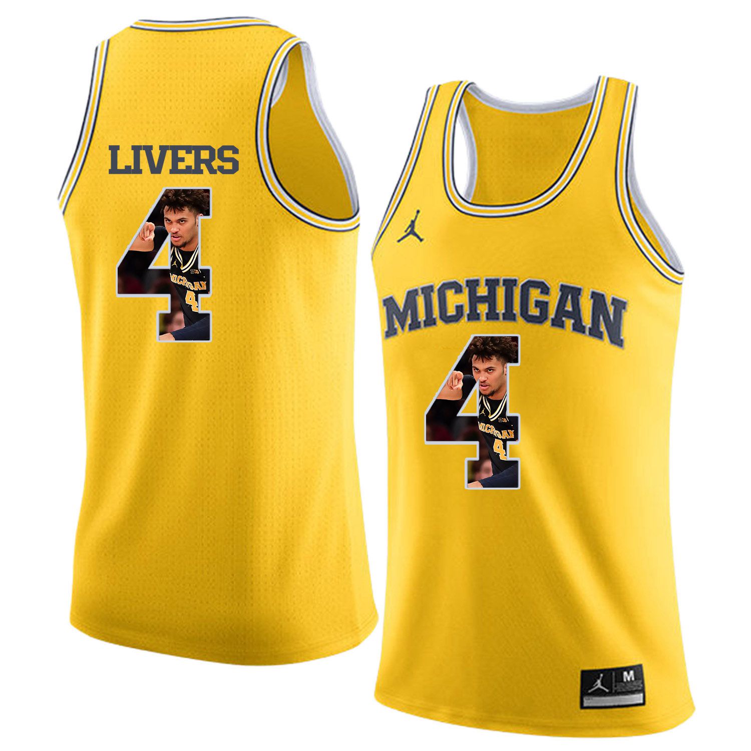 Men Jordan University of Michigan Basketball Yellow 4 Livers Fashion Edition Customized NCAA Jerseys